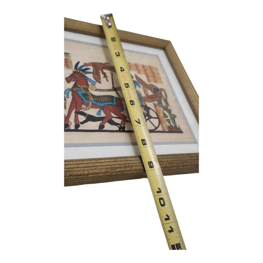 Egyptian Papyrus Art Hand Painted Pharaoh Chariot Scene Gold Framed 12.5x10.5 - Picture 5 of 7